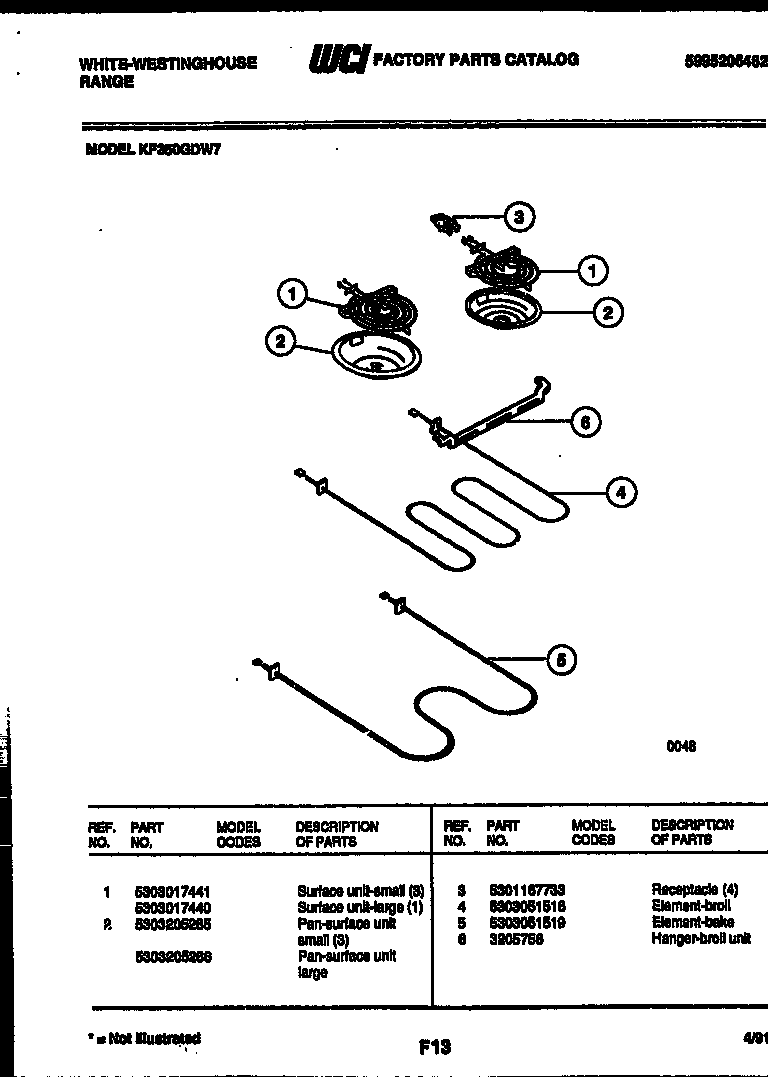 White-Westinghouse KF350GDW7 broiler parts diagram