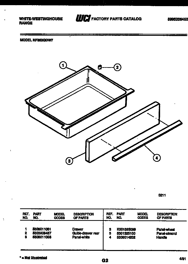 White-Westinghouse KF350GDW7 drawer parts diagram