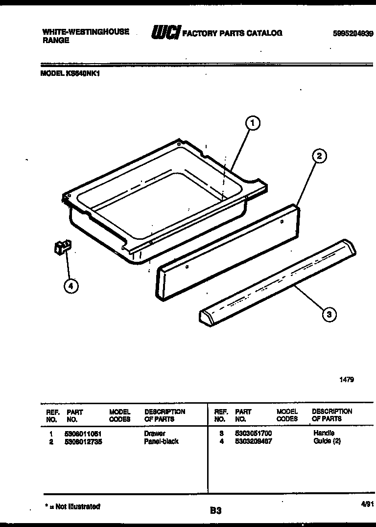 White-Westinghouse KS540NKW1 drawer parts diagram