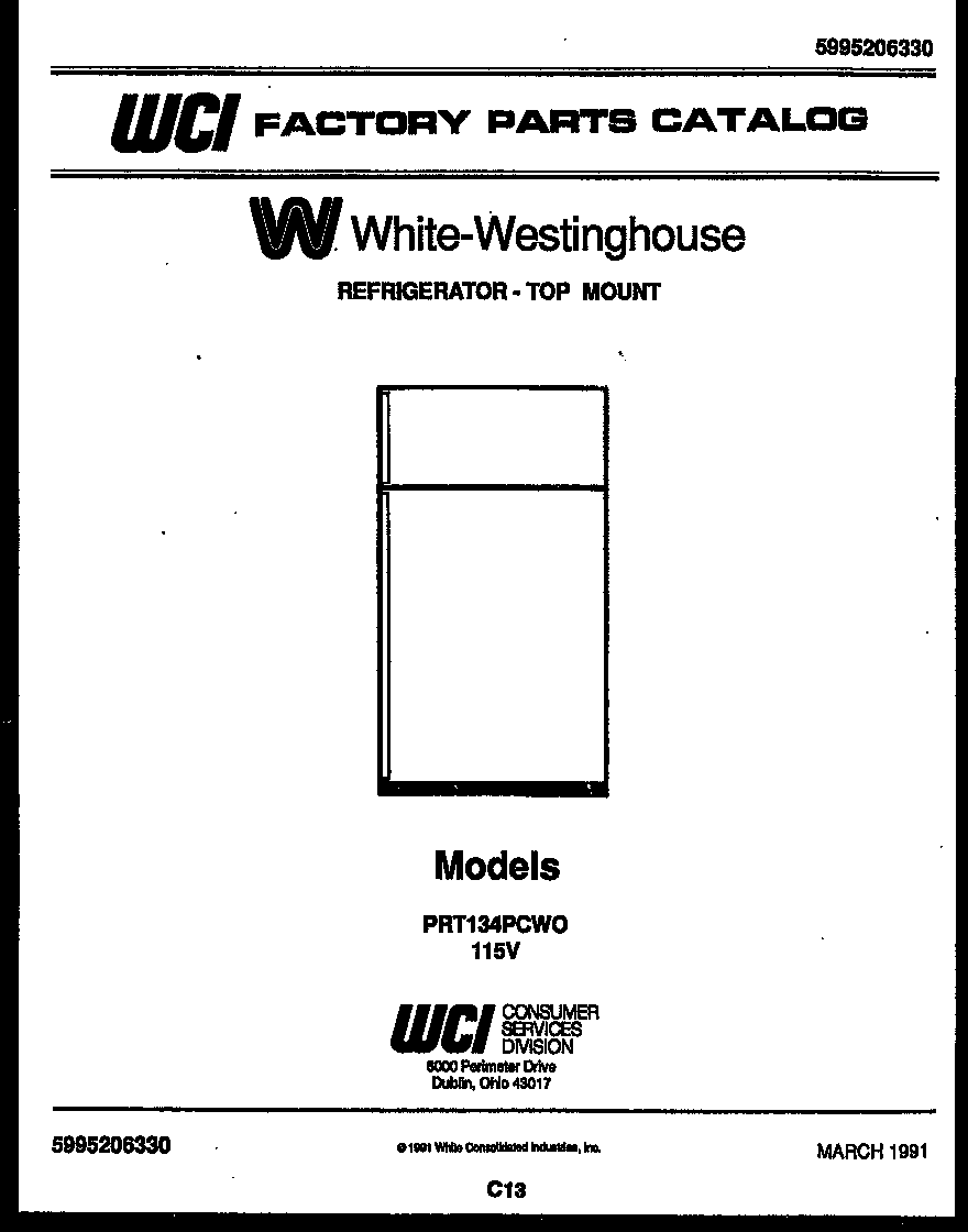 White-Westinghouse PRT134PCW0 cover page diagram