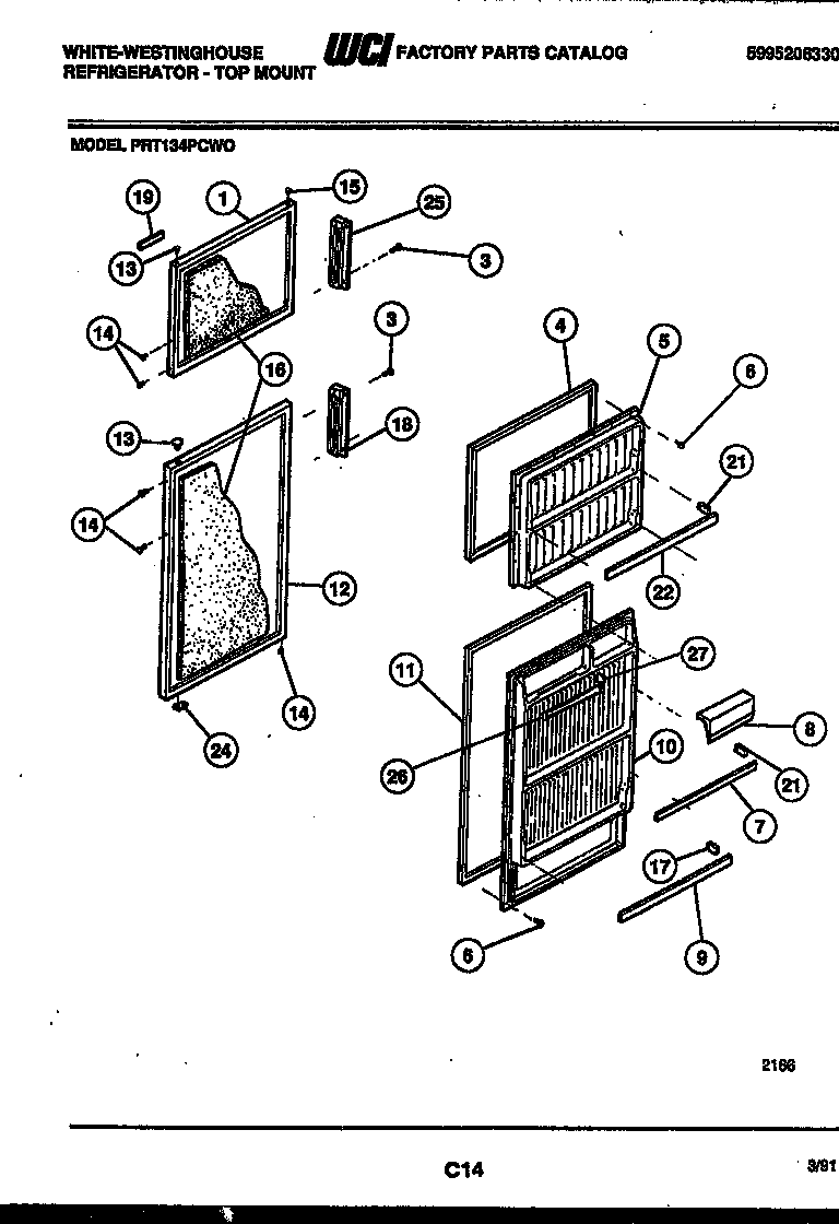 White-Westinghouse PRT134PCW0 door parts diagram