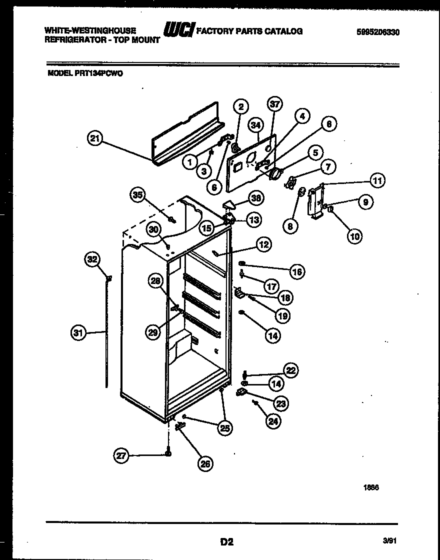 White-Westinghouse PRT134PCW0 cabinet parts diagram