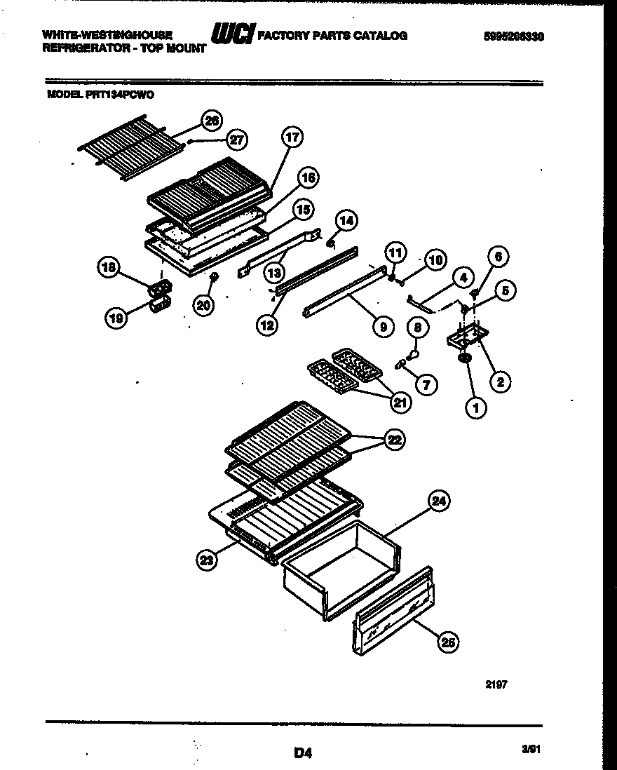 White-Westinghouse PRT134PCW0 shelves and supports diagram