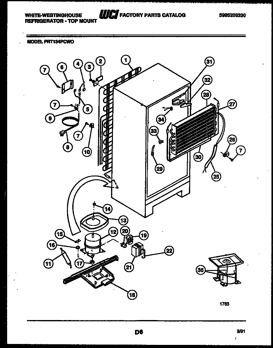 White-Westinghouse PRT134PCW0 system and automatic defrost parts diagram