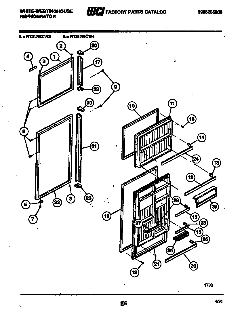 White-Westinghouse RT217MCV3 door parts diagram