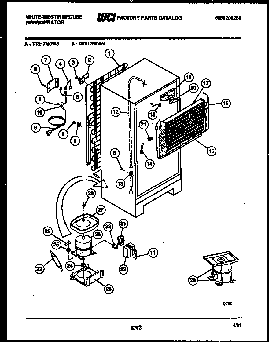 White-Westinghouse RT217MCV3 system and automatic defrost parts diagram