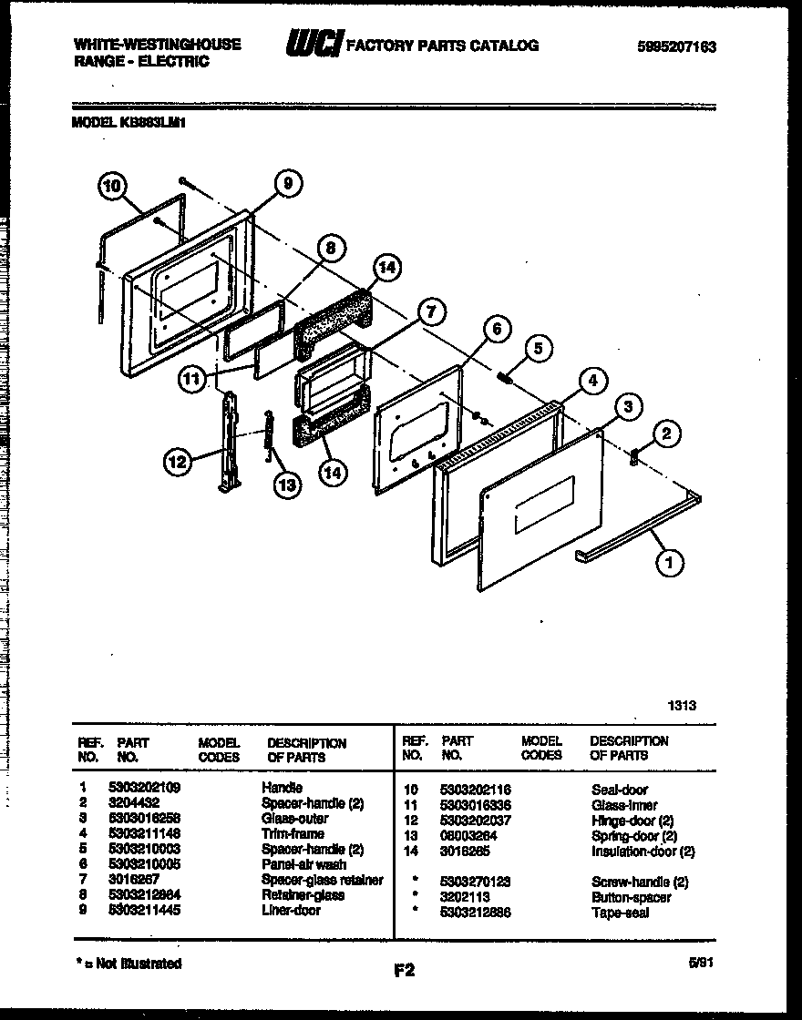White-Westinghouse KB883LM1 door parts diagram