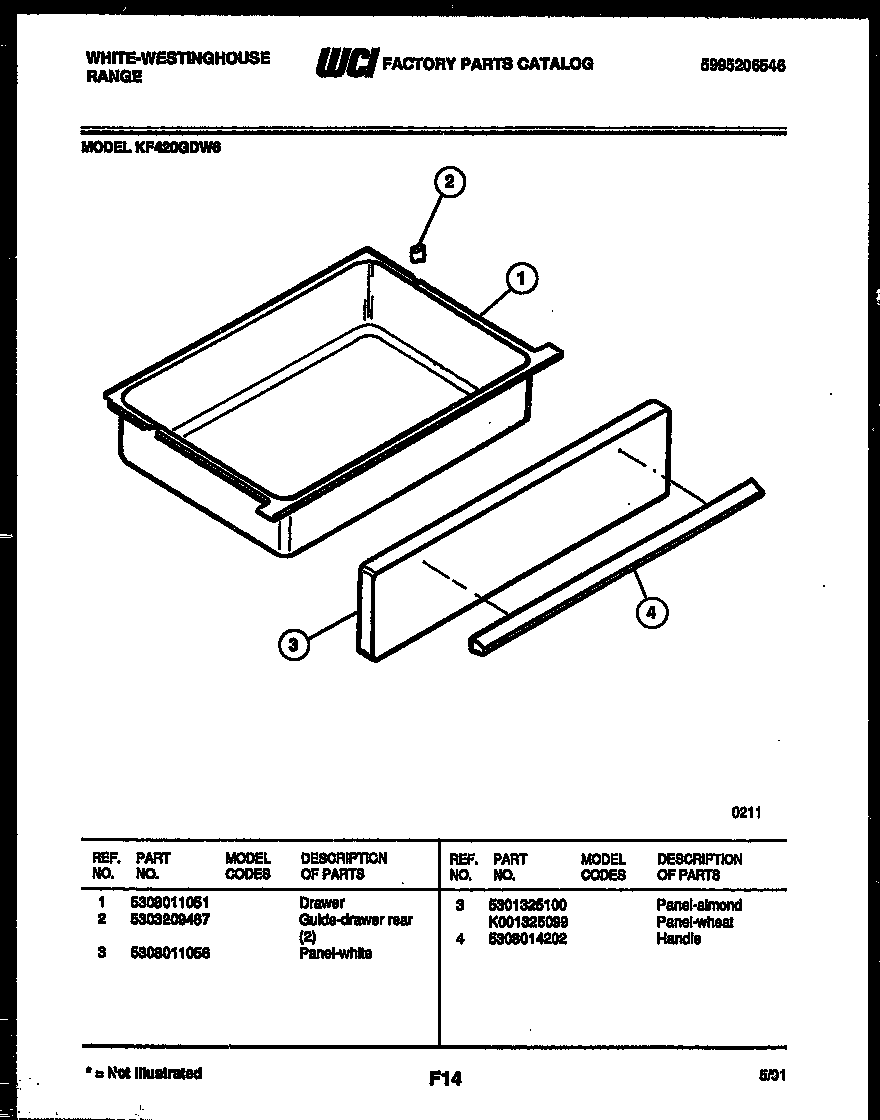 White-Westinghouse KF420GDW6 drawer parts diagram