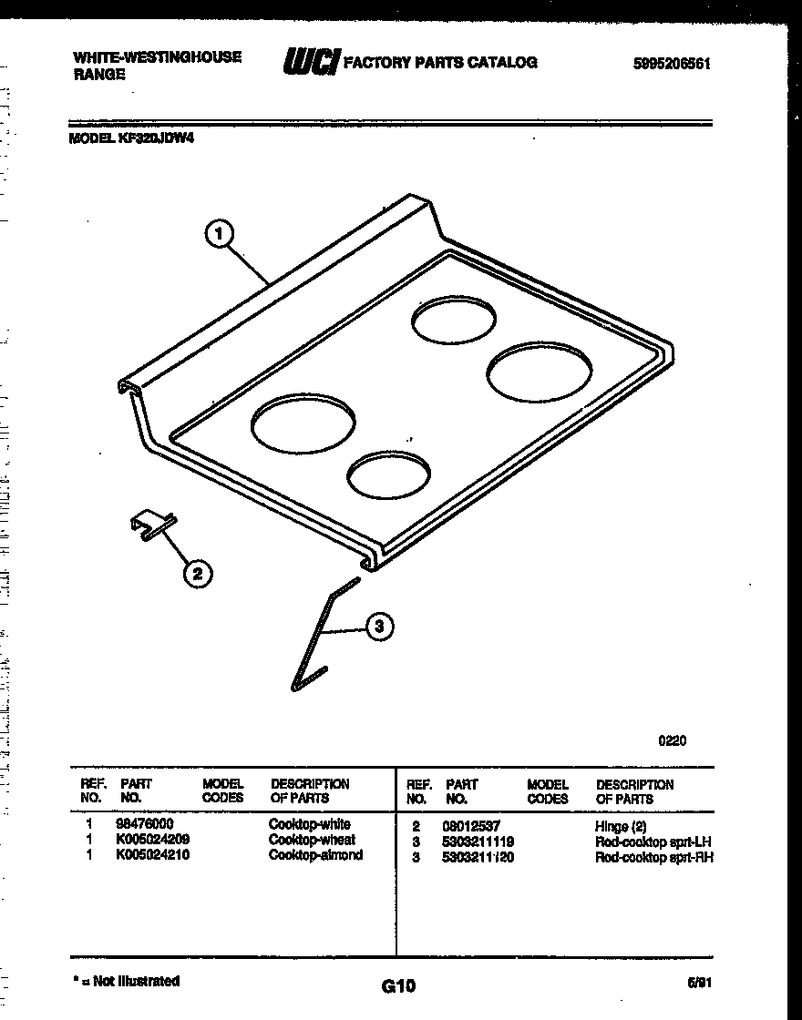 White-Westinghouse KF320JDH4 cooktop parts diagram