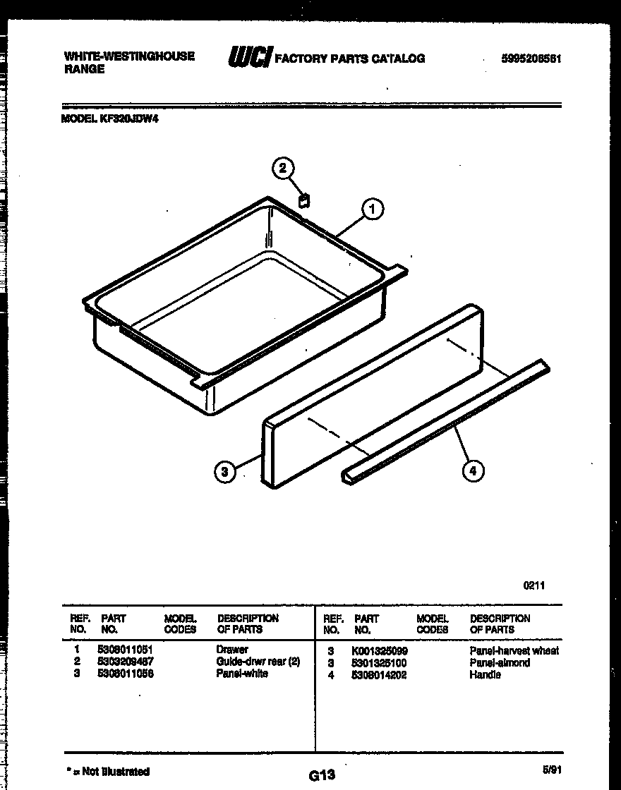 White-Westinghouse KF320JDH4 drawer parts diagram