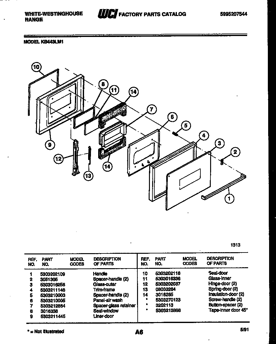 White-Westinghouse KB443LM1 door parts diagram