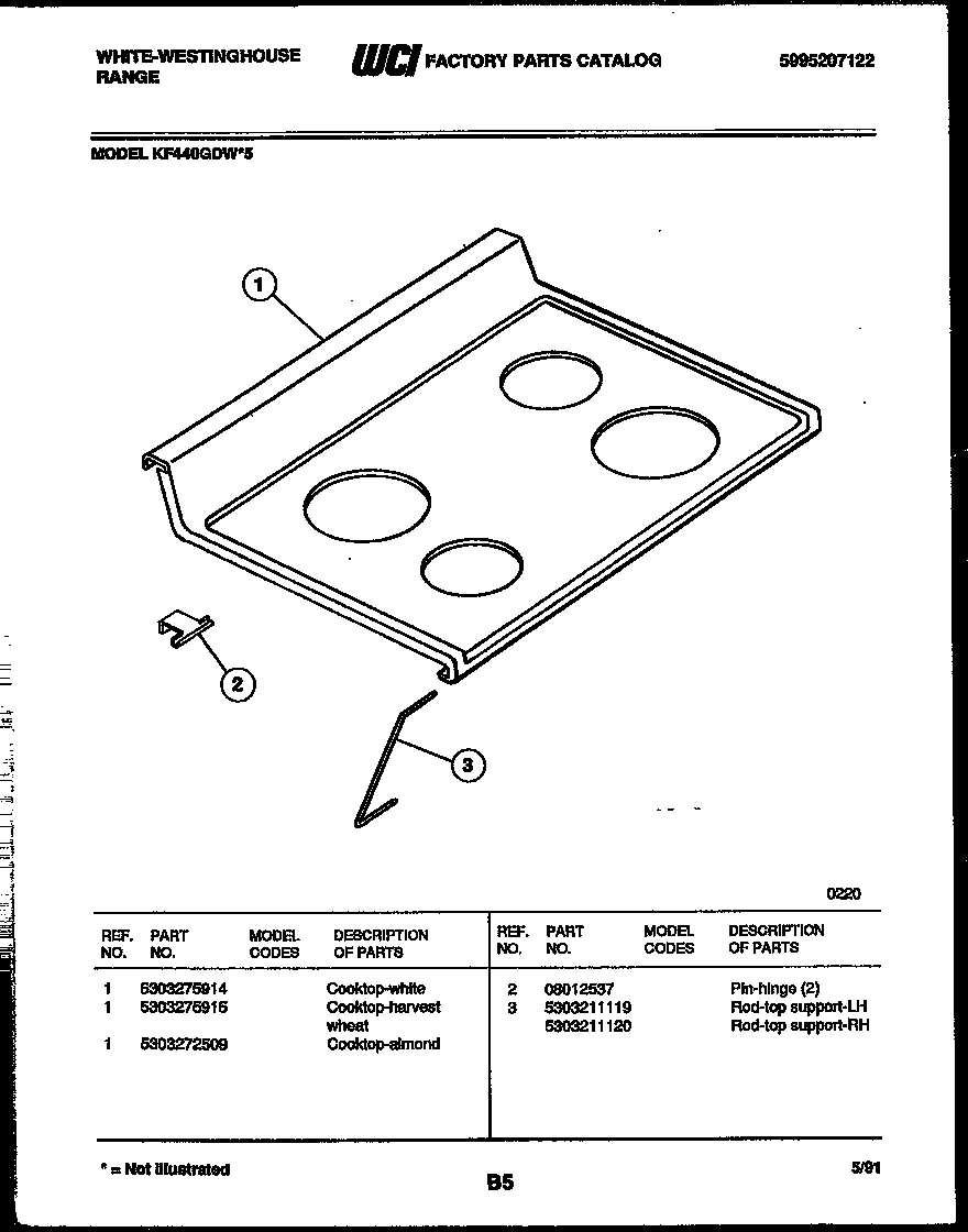 White-Westinghouse KF440GDD5 cooktop parts diagram