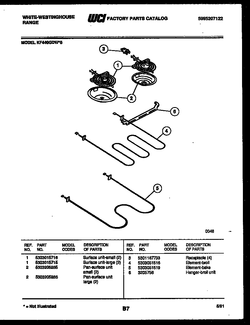 White-Westinghouse KF440GDD5 broiler parts diagram