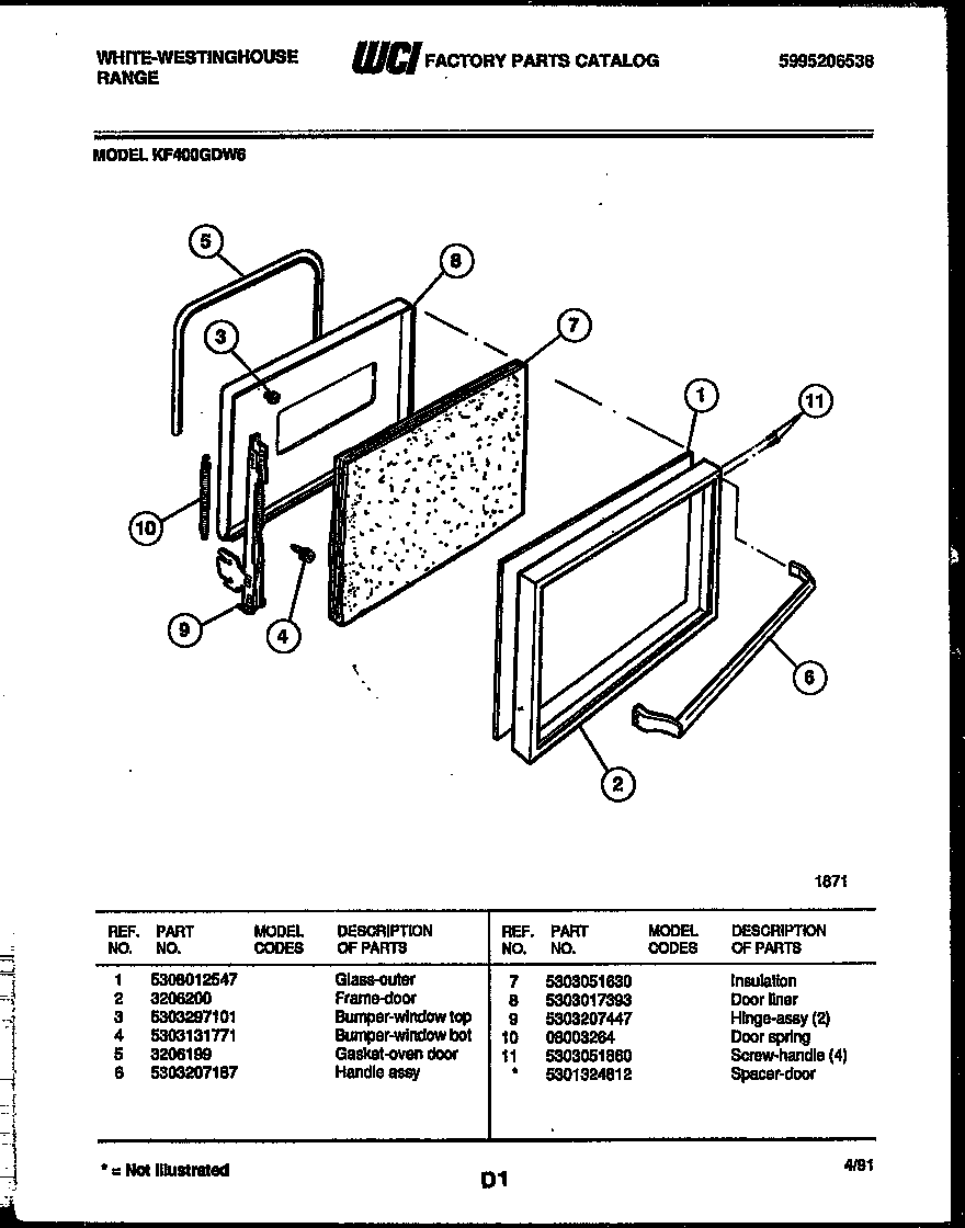 White-Westinghouse KF400GDH6 door parts diagram