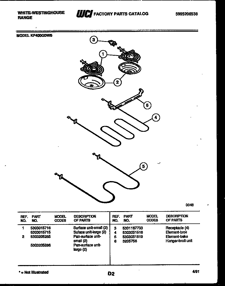 White-Westinghouse KF400GDH6 broiler parts diagram