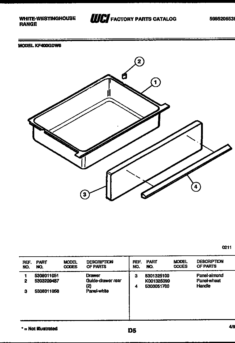 White-Westinghouse KF400GDH6 drawer parts diagram