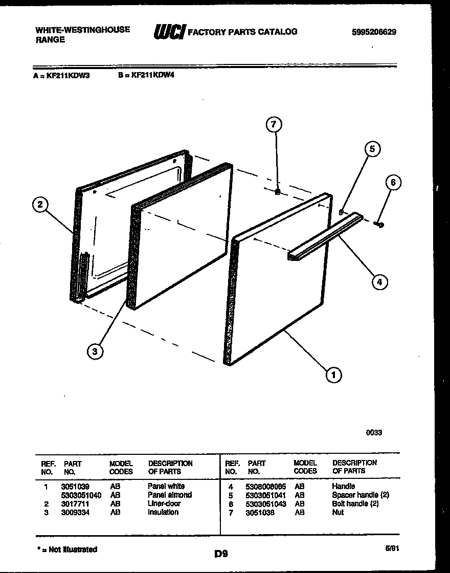 White-Westinghouse KF211KDD3 door parts diagram