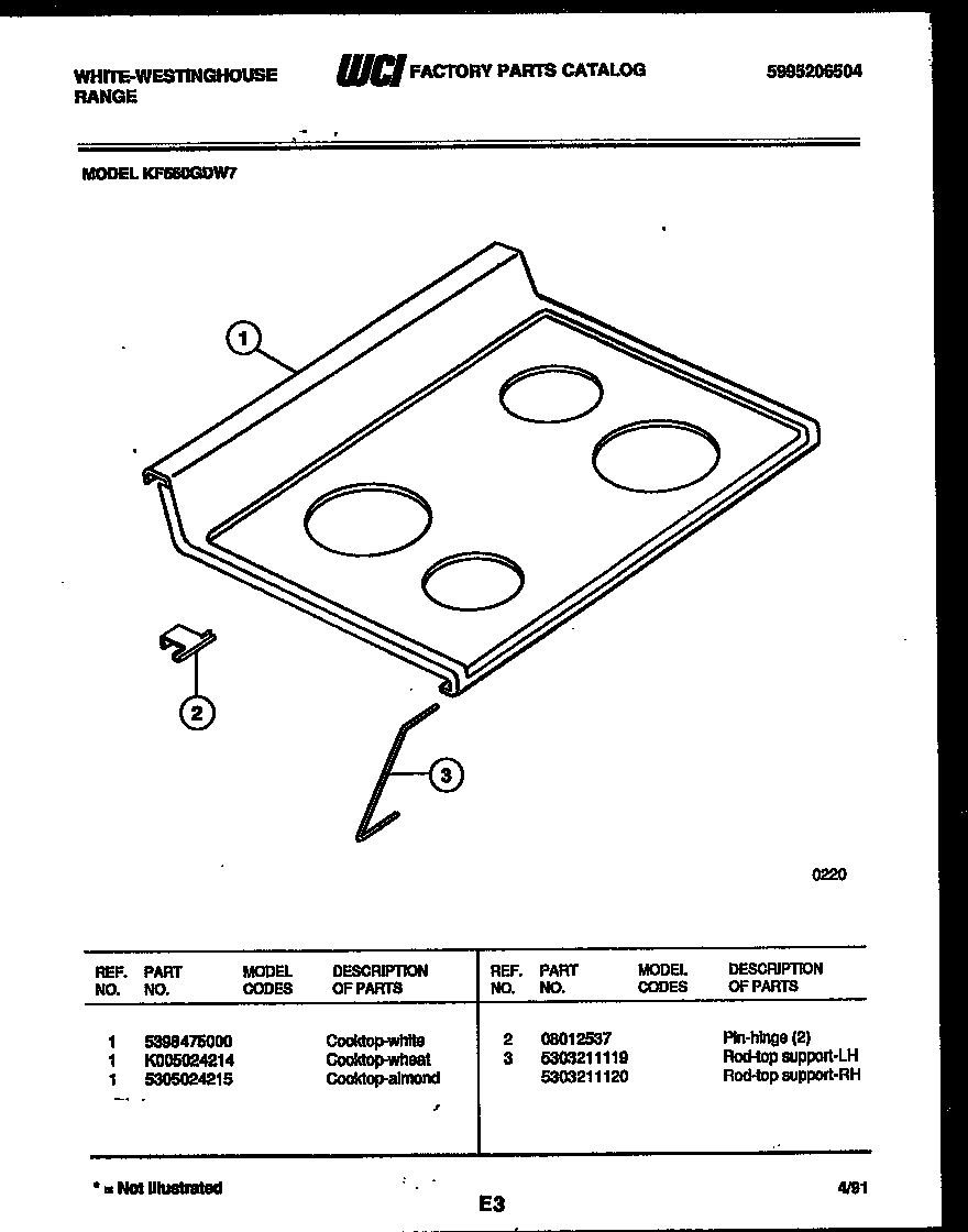 White-Westinghouse KF560GDW7 cooktop parts diagram