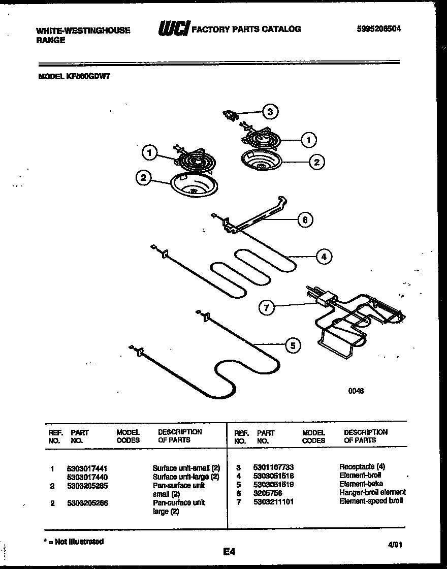 White-Westinghouse KF560GDW7 broiler parts diagram