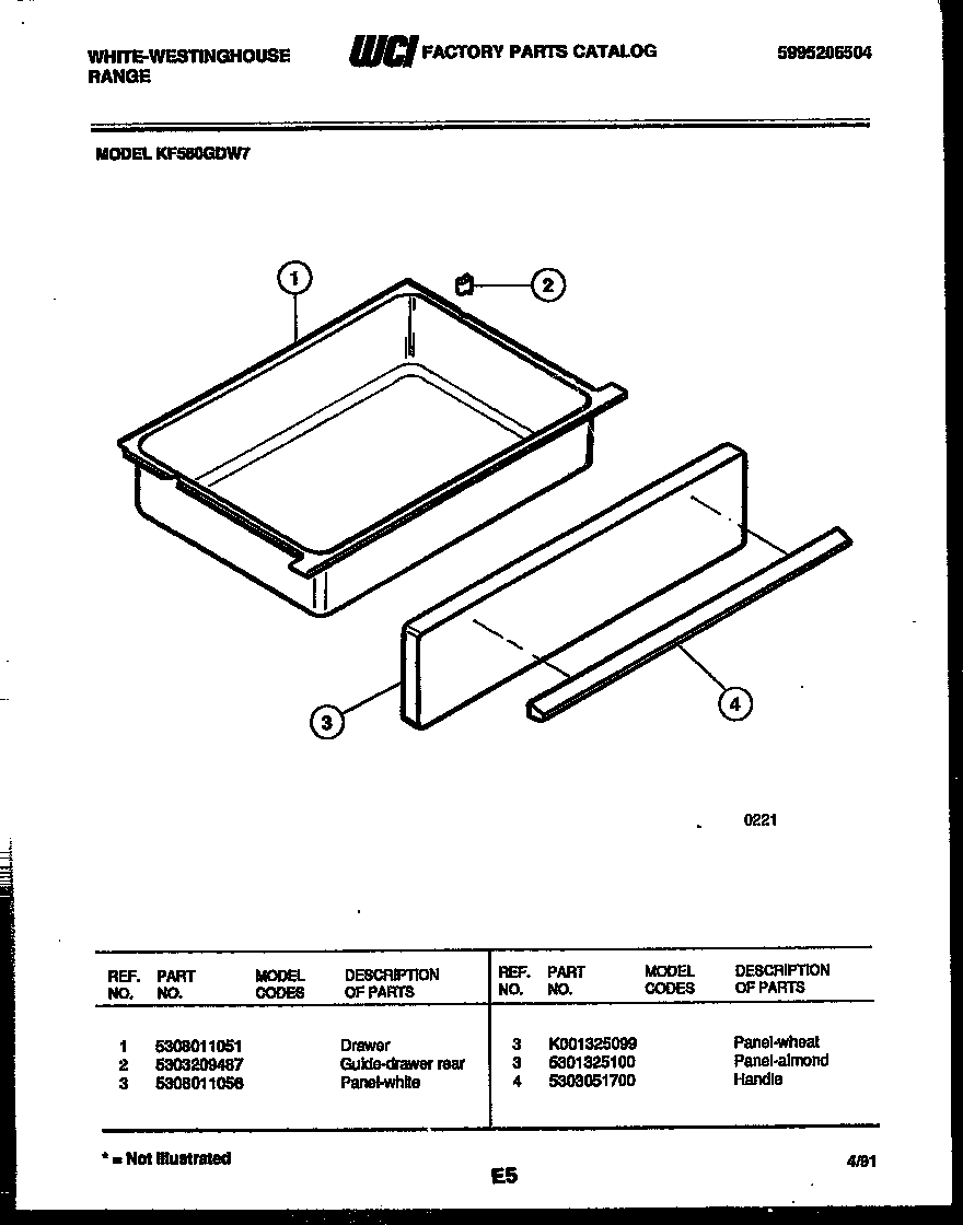 White-Westinghouse KF560GDW7 drawer parts diagram