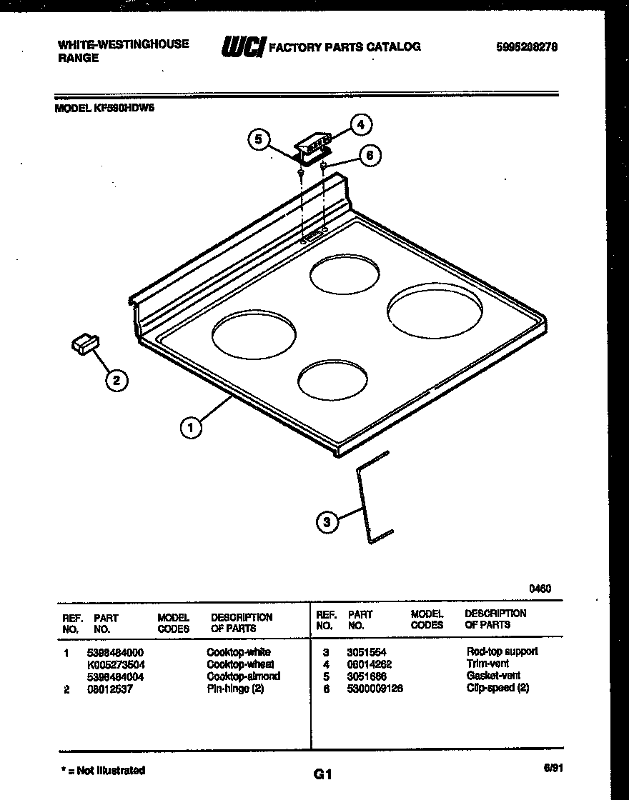 White-Westinghouse KF590HDD6 cooktop parts diagram