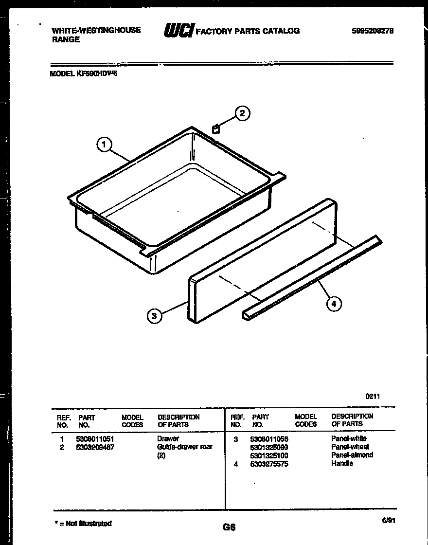 White-Westinghouse KF590HDD6 drawer parts diagram