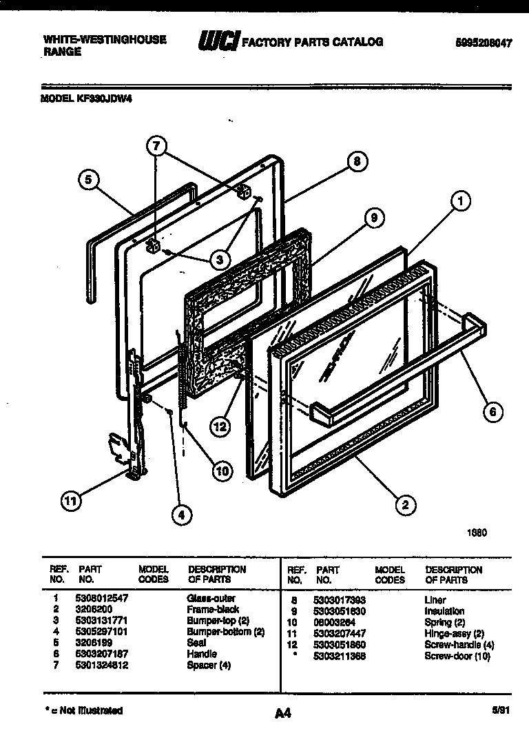 White-Westinghouse KF330JDD4 door parts diagram