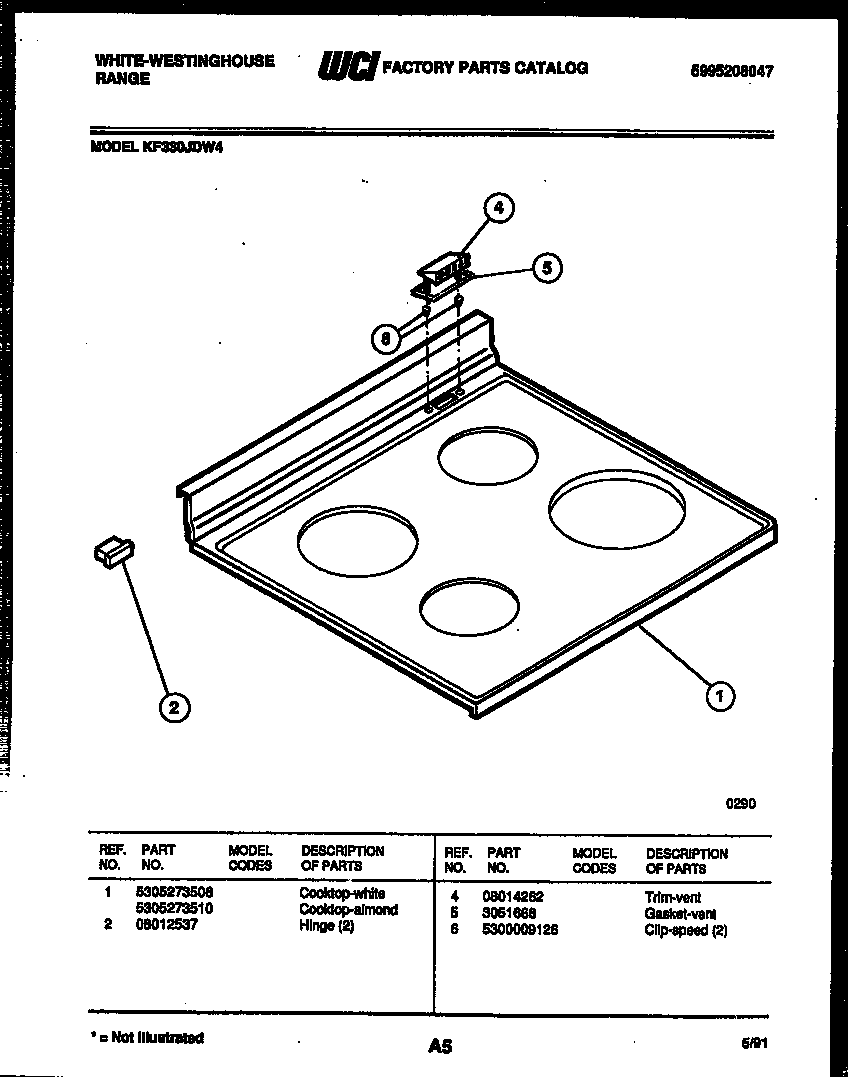 White-Westinghouse KF330JDD4 cooktop parts diagram