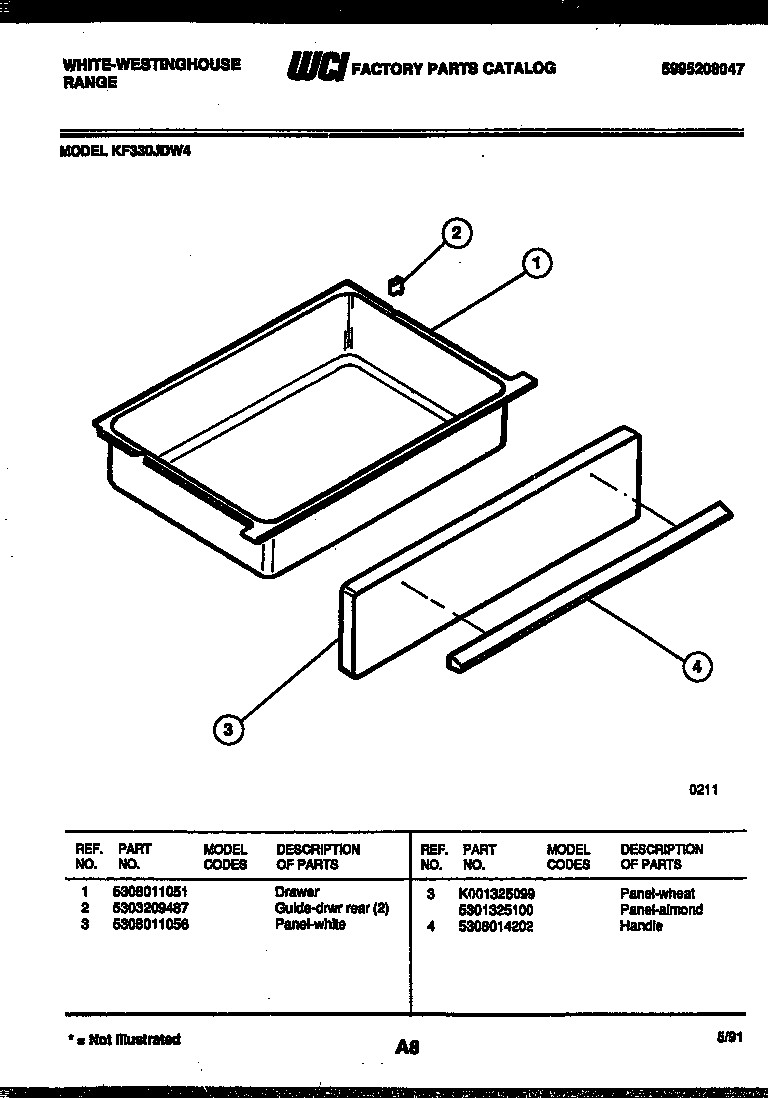 White-Westinghouse KF330JDD4 drawer parts diagram