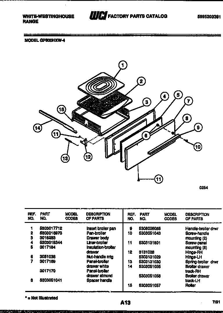 White-Westinghouse GF600HXW4 broiler drawer parts diagram