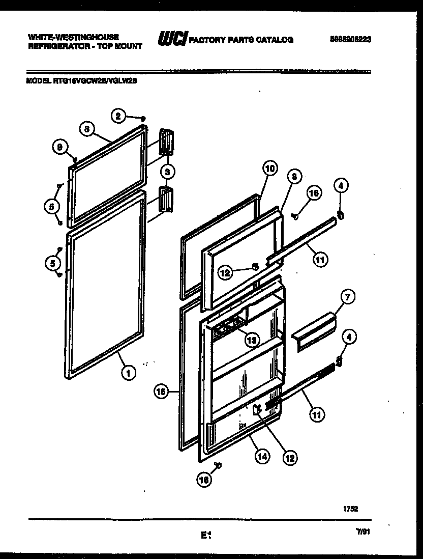 White-Westinghouse RTG15VGCF2B door parts diagram