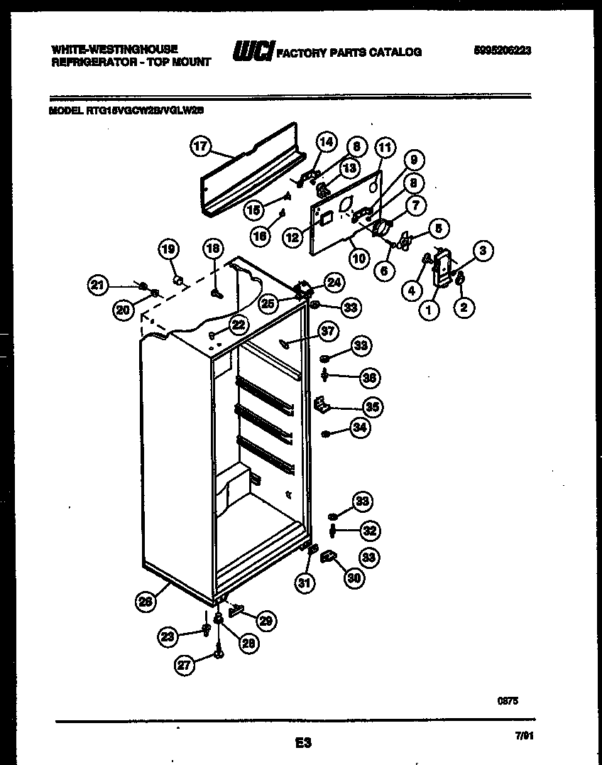 White-Westinghouse RTG15VGCF2B cabinet parts diagram