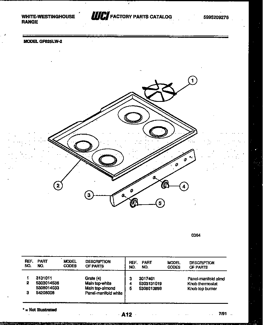 White-Westinghouse GF625LD2 cooktop parts diagram