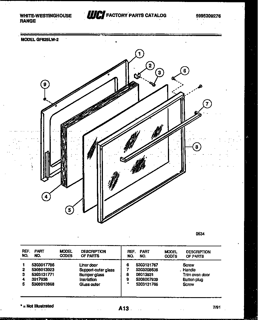 White-Westinghouse GF625LD2 door parts diagram