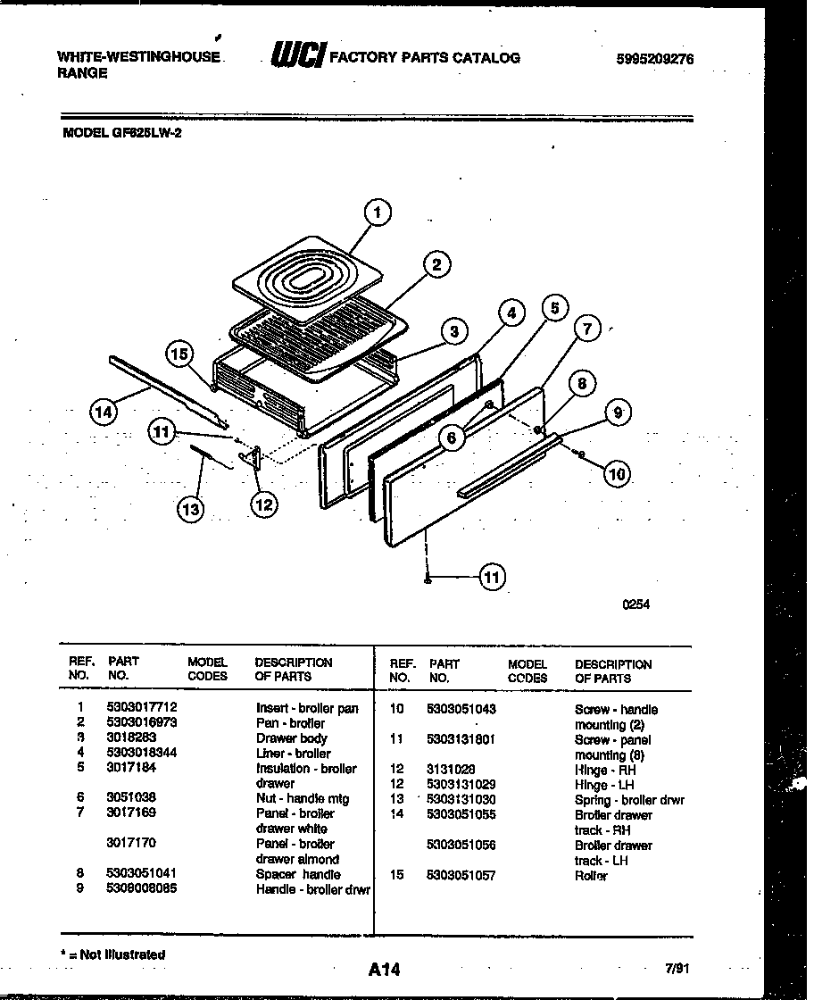 White-Westinghouse GF625LD2 broiler drawer parts diagram