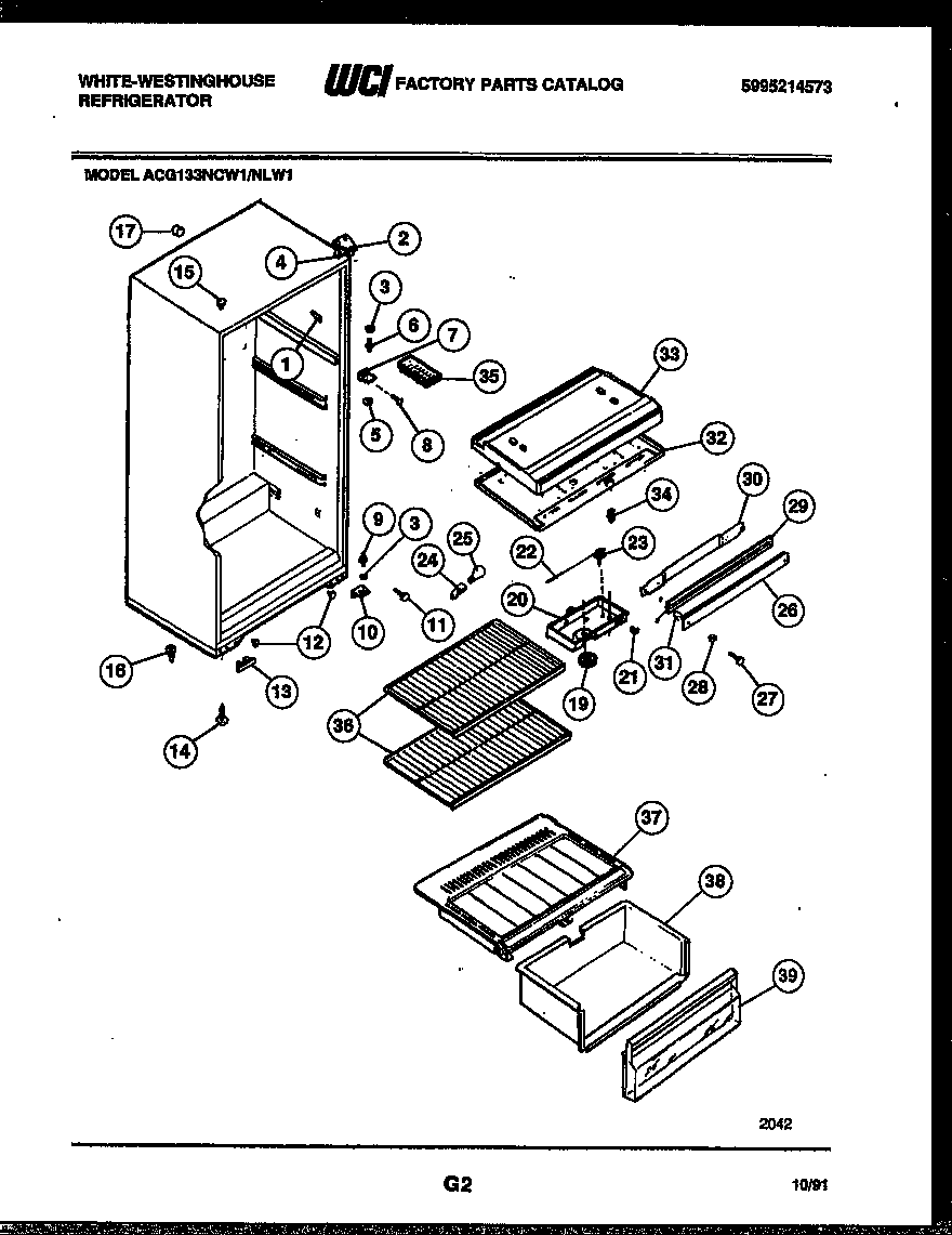 White-Westinghouse ACG133NLW1 cabinet parts diagram