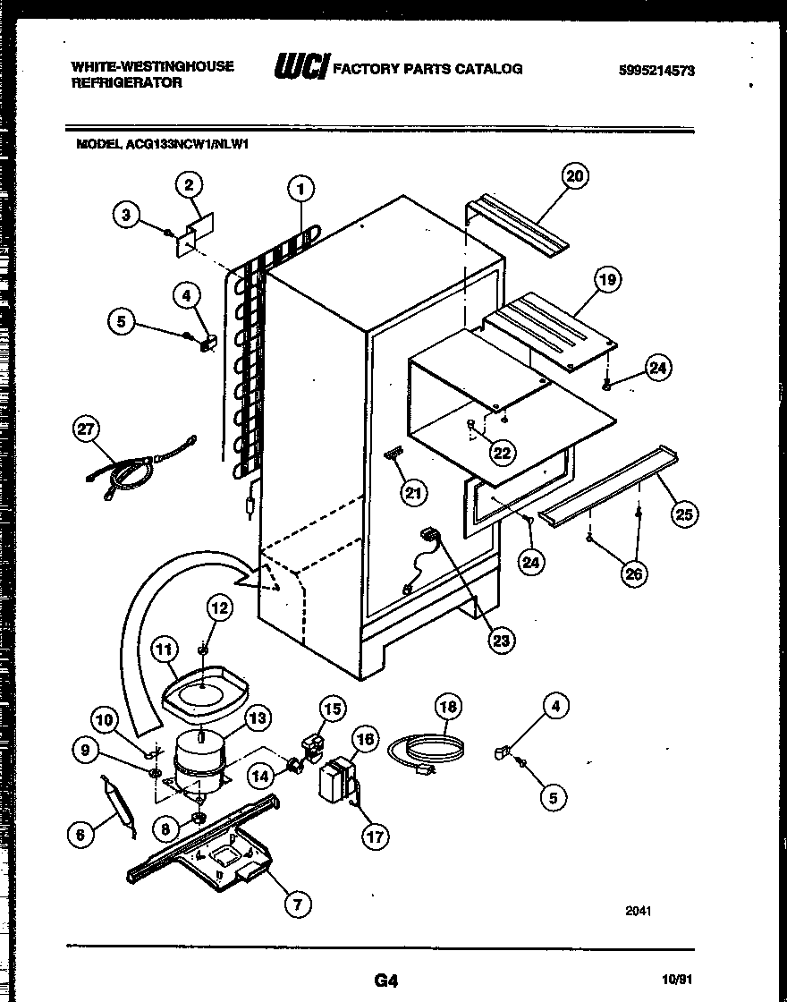 White-Westinghouse ACG133NLW1 system and automatic defrost parts diagram
