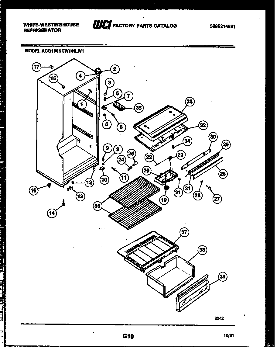 White-Westinghouse ACG130NLD1 cabinet parts diagram