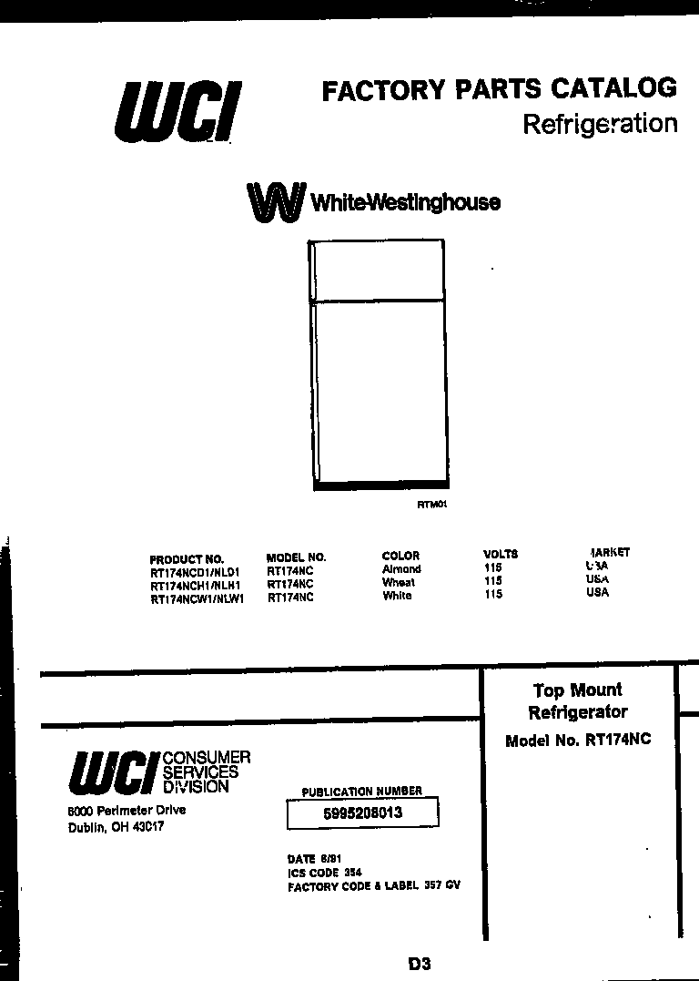 White-Westinghouse RT174NCD1 cover page diagram