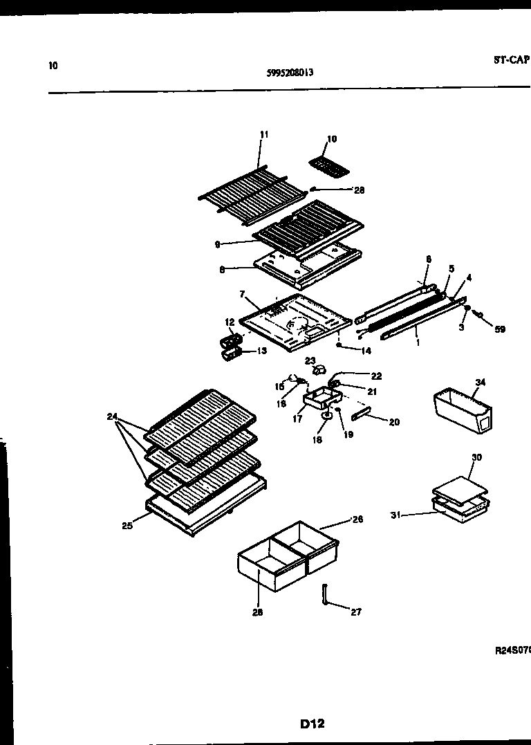 White-Westinghouse RT174NCD1 shelves and supports diagram