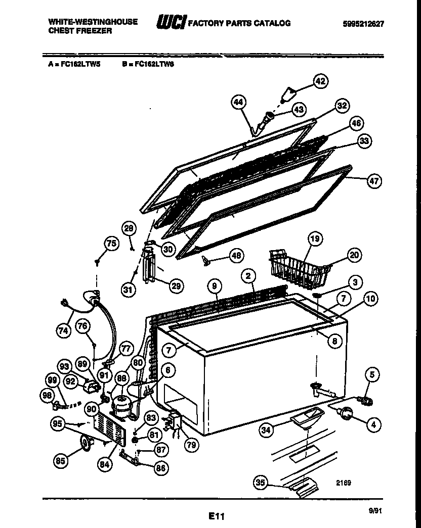 White-Westinghouse FC162LTW6 chest freezer parts diagram