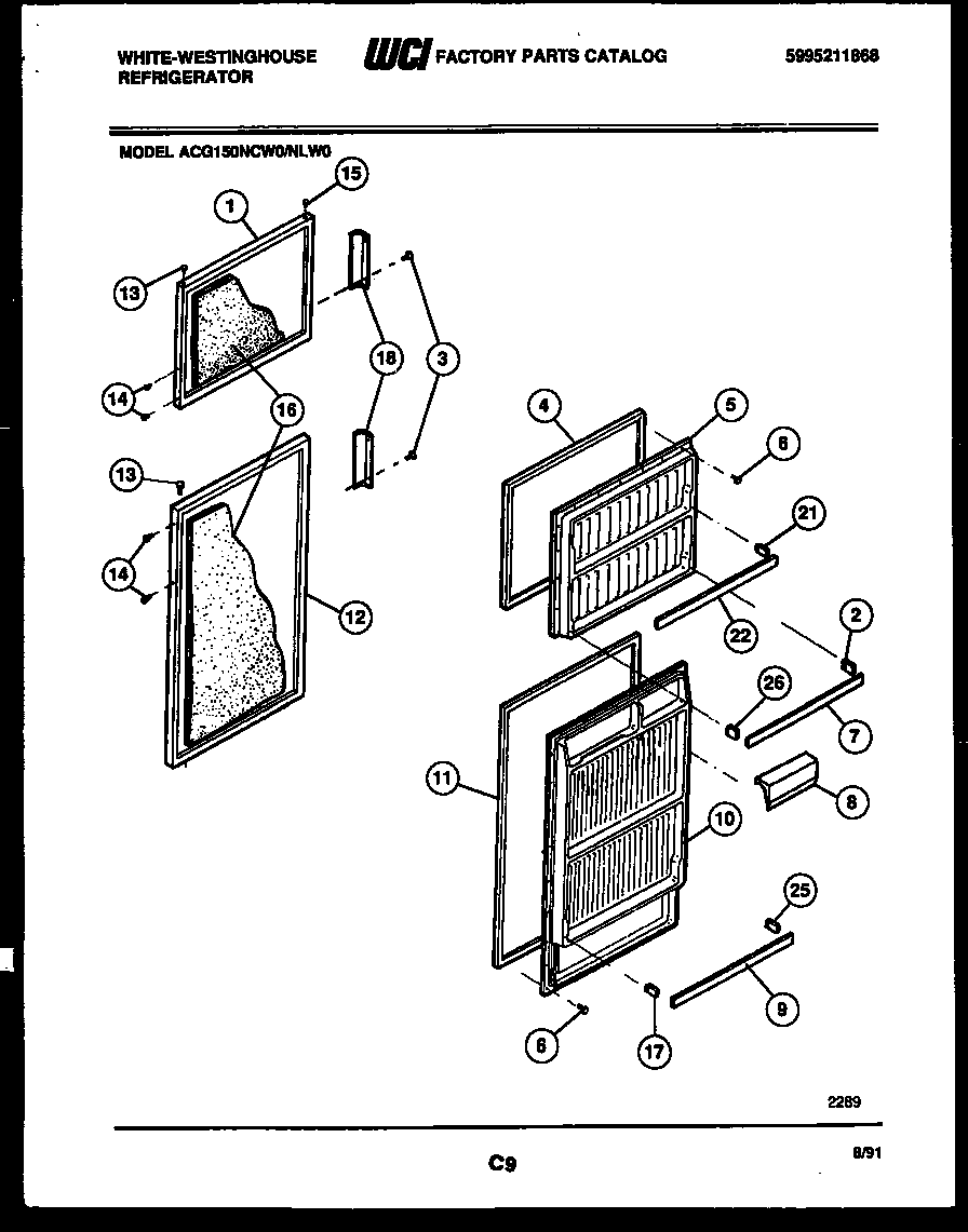 White-Westinghouse ACG150NCW0 door parts diagram