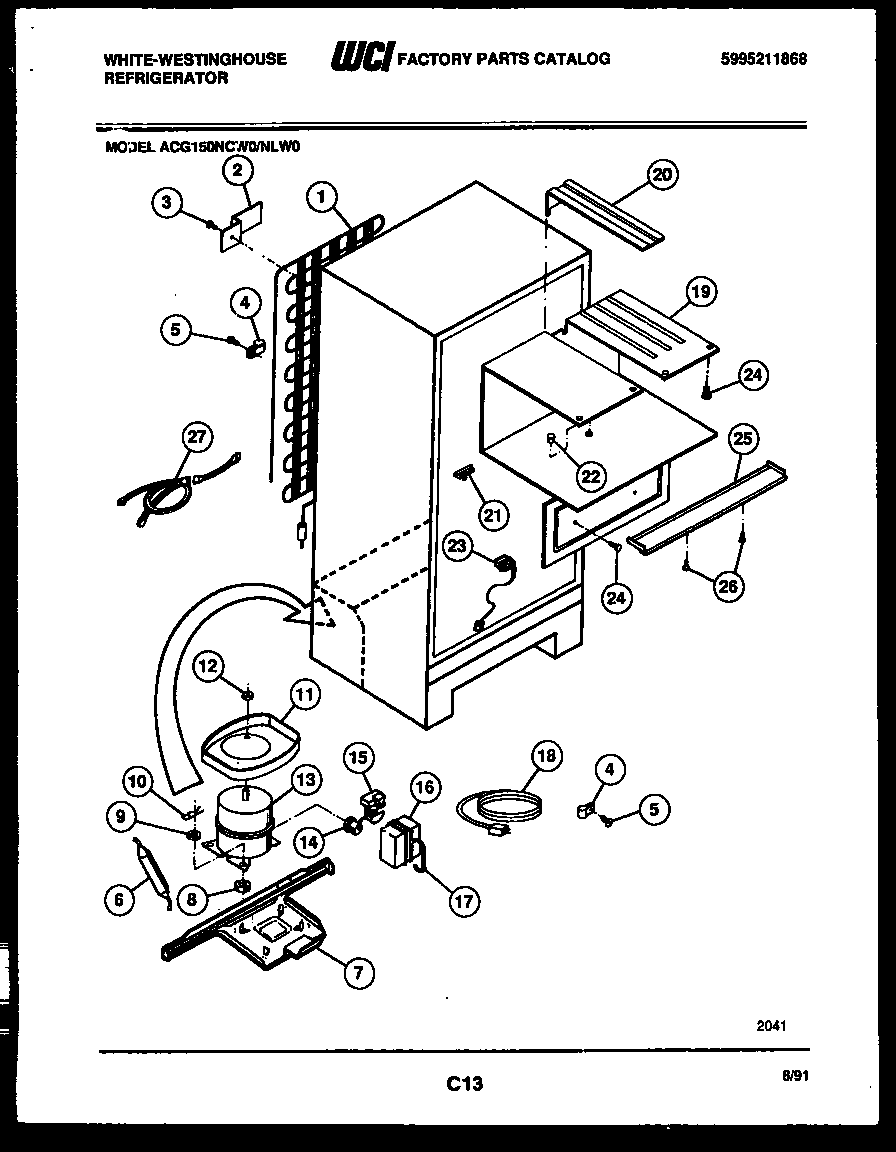 White-Westinghouse ACG150NCW0 system and automatic defrost parts diagram