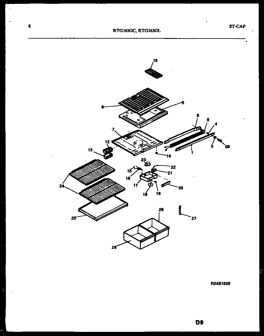 White-Westinghouse RTG163GCH3B shelves and supports diagram