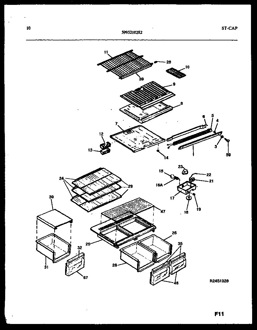 White-Westinghouse RT176NLH0 shelves and supports diagram