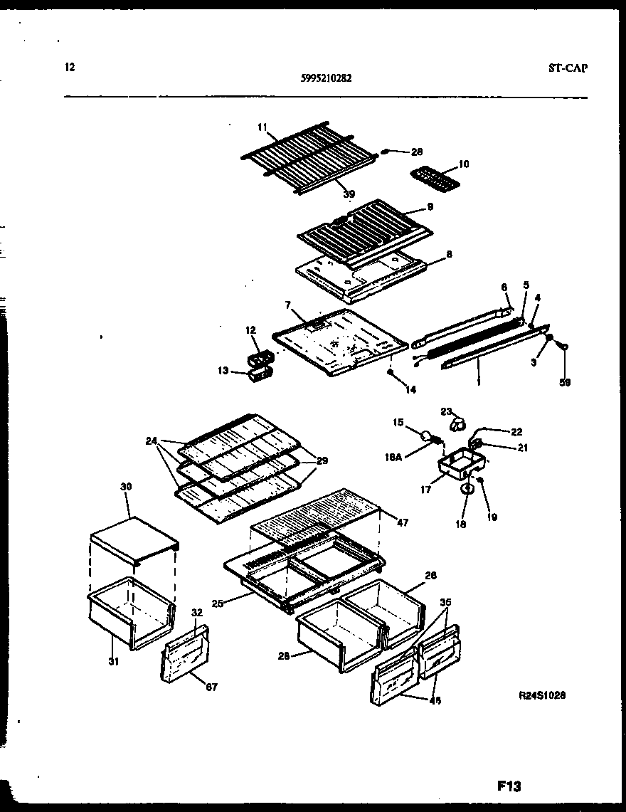 White-Westinghouse RT176NLH0 shelves and supports diagram