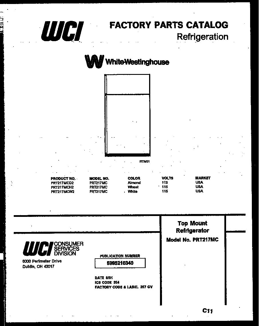 White-Westinghouse PRT217MCH2 cover page diagram