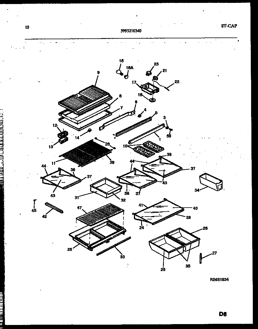 White-Westinghouse PRT217MCH2 shelves and supports diagram
