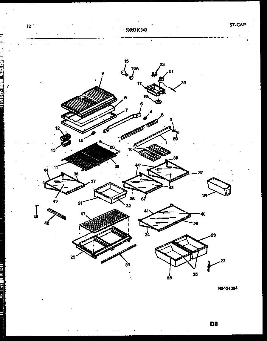 White-Westinghouse PRT217MCH2 shelves and supports diagram