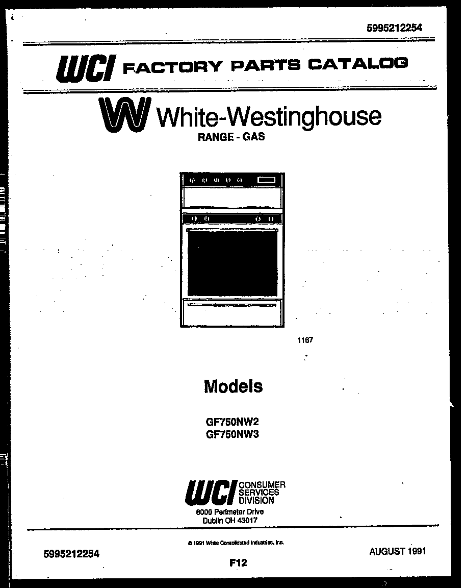 White-Westinghouse GF750NW2 cover page diagram